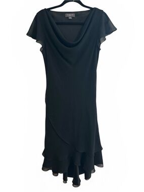 Liz Claiborne Black High Low Asymmetrical Drape Neck Dress